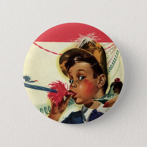 Vintage Birthday Party Girl with Noise Maker Pinback Button