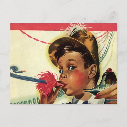 Vintage Birthday Party Girl with Noise Maker Postcard