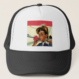 Vintage Birthday Party, Girl with Noise Maker Trucker Hat