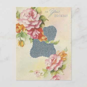 Vintage Birthday Pink Roses Postcard by Gypsify at Zazzle