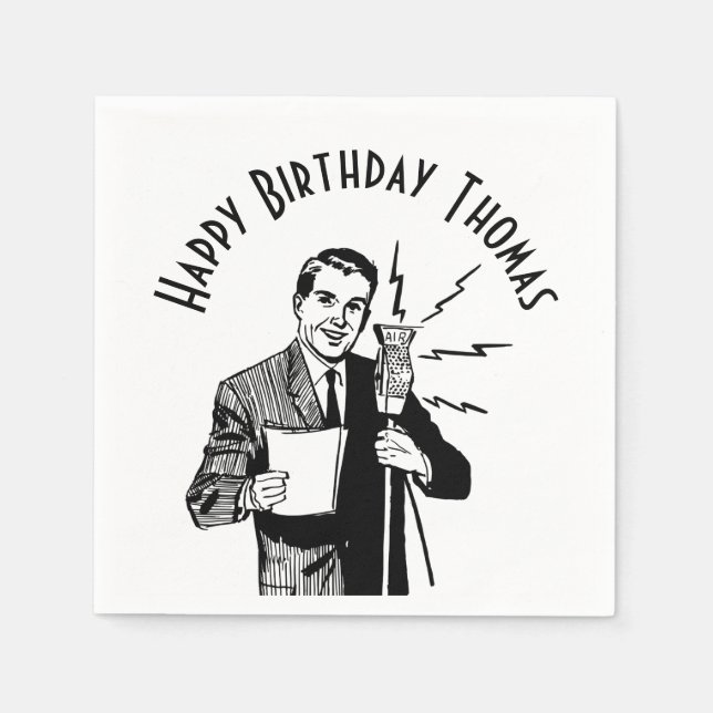 Vintage Birthday Radio Announcer Napkins (Front)