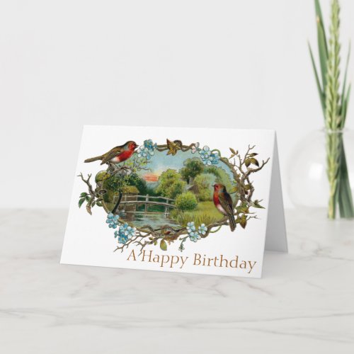 Vintage Birthday Robins and Forget_Me_Nots Card