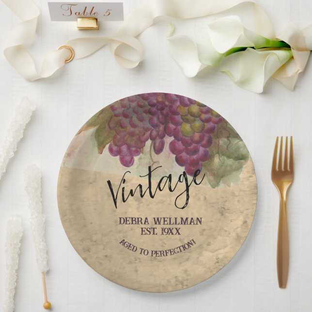 Vintage Birthday Rustic Wine Country Custom Paper Plates (Wedding)