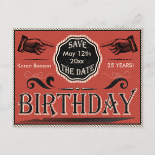 Vintage Birthday Save The Date Announcement Postcard
