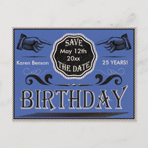 Vintage Birthday Save The Date Announcement Postcard