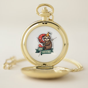 Vintage Birthday Sloth Girl Party Vector Design 2 Pocket Watch