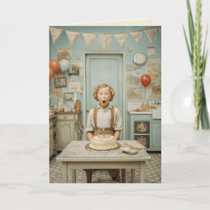 Vintage Birthday Surprise Kitchen Scene Card
