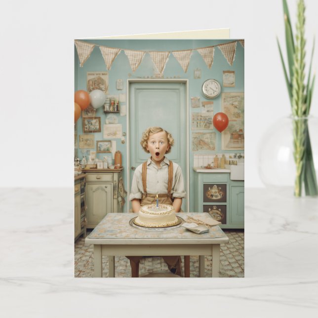 Vintage Birthday Surprise Kitchen Scene Card (Front)