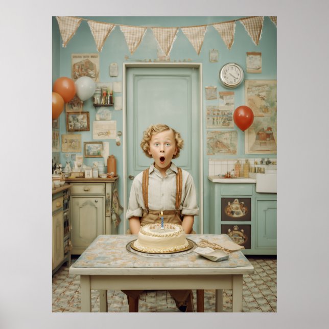 Vintage Birthday Surprise Kitchen Scene Poster (Front)