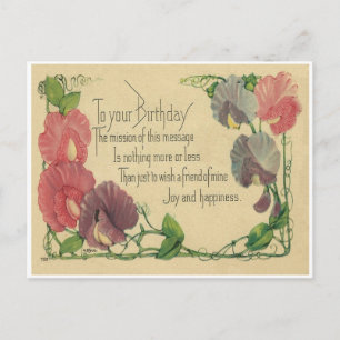 Vintage Birthday Sweet Peas Postcard
