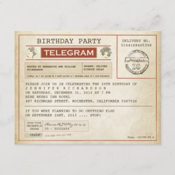 Vintage Birthday Telegram Invitation by jinaiji at Zazzle