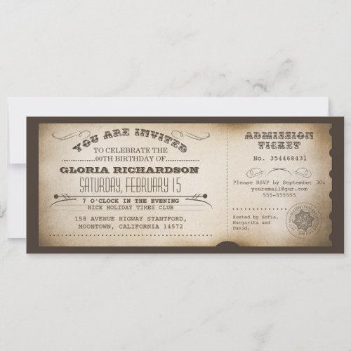 vintage birthday ticket typography design invitation