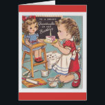 Vintage Birthday - To a Sweet Granddaughter, Cards<br><div class="desc">A vintage birthday card image for a Granddaughter features a little girl in red dress, red shoes and a white apron with her hair in braids. Her doll sits in a high chair, and the little girl is serving the doll a piece of birthday cake with one candle in it....</div>