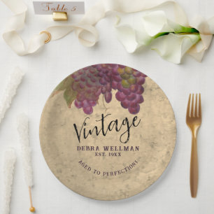Vintage Birthday Vineyard Elegant Wine Theme Paper Plates