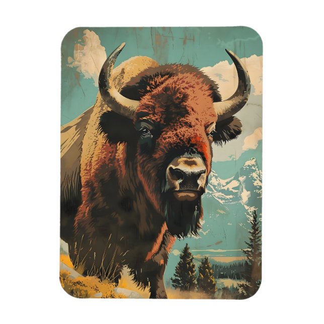 Vintage Bison Illustration Magnet (Vertical)