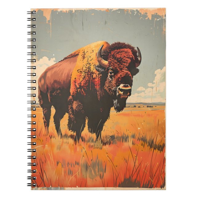 Vintage Bison Illustration Notebook (Front)
