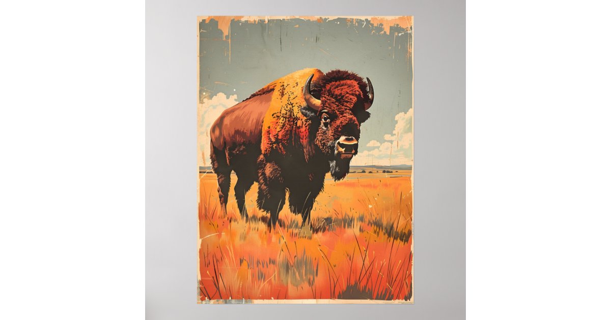 Vintage Bison Illustration Poster | Zazzle