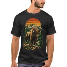 Vintage Bison Sunset Mountain Yellowstone