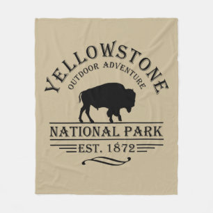 Vintage Bison Yellowstone National Park Fleece Blanket