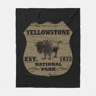 Vintage Bison Yellowstone National Park Fleece Blanket