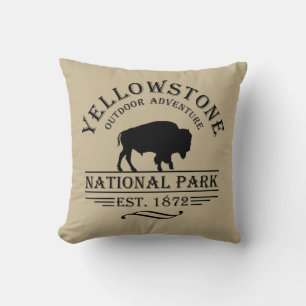 Vintage Bison Yellowstone National Park Throw Pillow