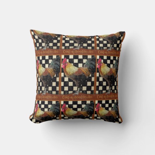 Vintage Bistro Rooster Throw Pillow