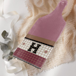 Vintage Bistro Tile Cranberry and Gold Monogram Cutting Board