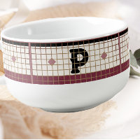 Vintage Bistro Tile Cranberry and Gold Monogram