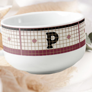 Vintage Bistro Tile Cranberry and Gold Monogram Soup Mug