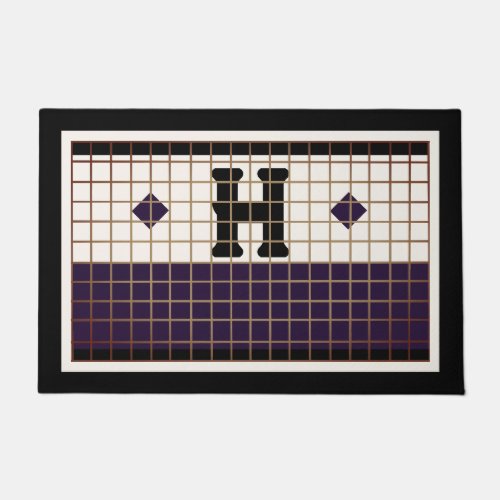Vintage Bistro Tile Purple and Gold Monogram Doormat