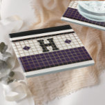 Vintage Bistro Tile Purple and Gold Monogram Glass Coaster<br><div class="desc">This classy royal purple,  cream and black faux tile coaster is perfect for any home. Its clean lines,  simple colors,  and vintage pattern are timeless and versatile. A bistro tile design on a surface that is durable and easy to clean.</div>