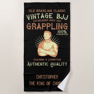 Vintage BJJ  Brazilian Jiu Jitsu  Add Your Name Beach Towel