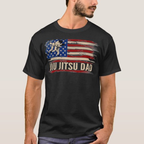 Vintage BJJ JiuJitsu Dad American USA Flag Sports  T_Shirt