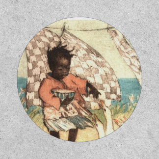 Vintage Black Americana Print Button Patch