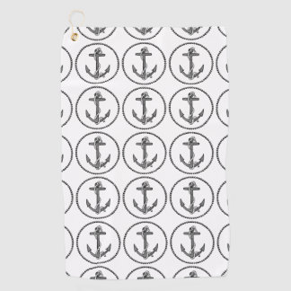 Vintage Black Anchor and Rope Pattern Golf Towel