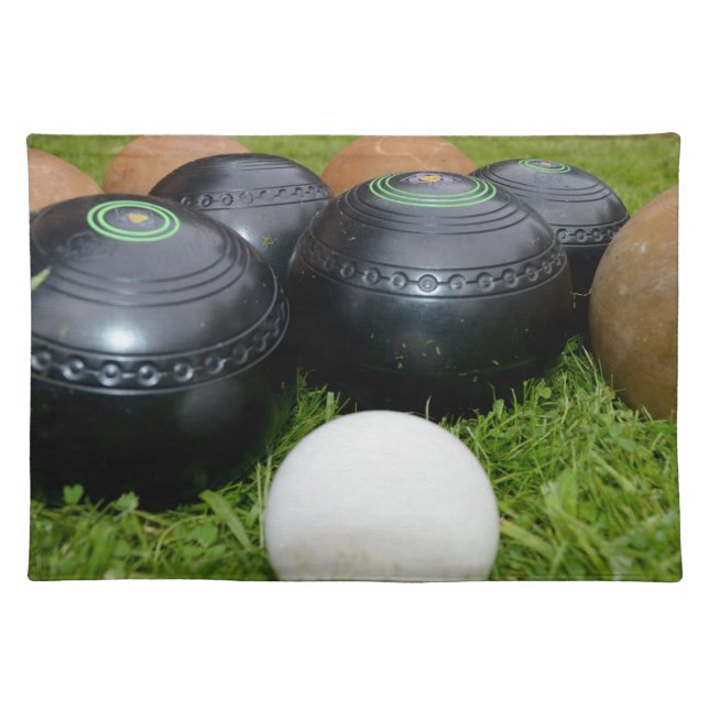 Vintage Black And Brown Lawn Bowls, Cloth Placemat (Front)