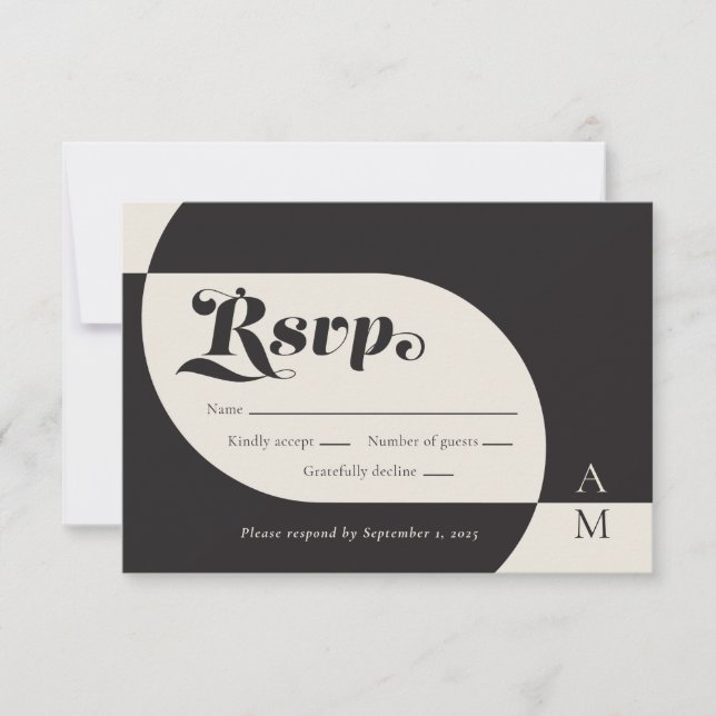 Vintage Black and Cream RSVP Card (Front)