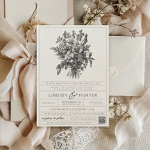 Vintage Black and Ecru Botanical Floral Wedding