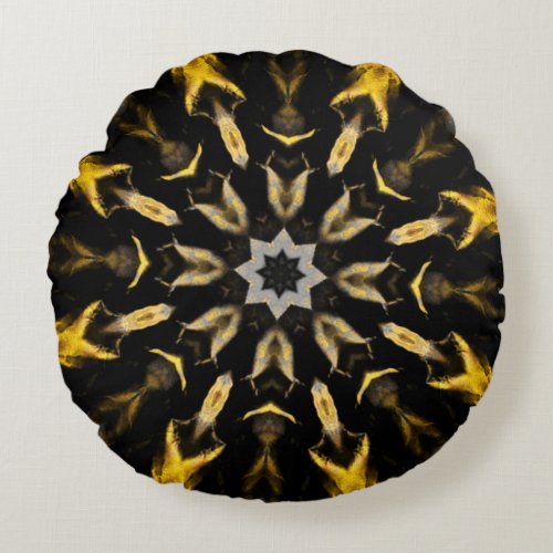 Vintage Black and Gold Abstract  Round Pillow
