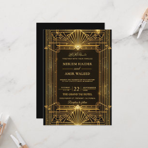 Vintage Black and Gold Art Deco Islamic weeding  Invitation