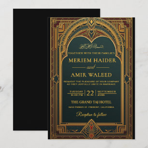 Vintage Black and Gold Art Deco Islamic weeding Invitation