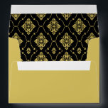 Vintage Black and Gold Art Deco Wedding Envelope<br><div class="desc">Custom gold colored wedding envelopes feature an ornate diamond shaped pattern that is printed on the inside flap in black and gold,  and black vintage Art Deco style return address text on outside of the back flap.</div>