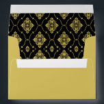 Vintage Black and Gold Art Deco Wedding Envelope<br><div class="desc">Custom gold colored wedding envelopes feature an ornate diamond shaped pattern that is printed on the inside flap in black and gold,  and black vintage Art Deco style return address text on outside of the back flap.</div>