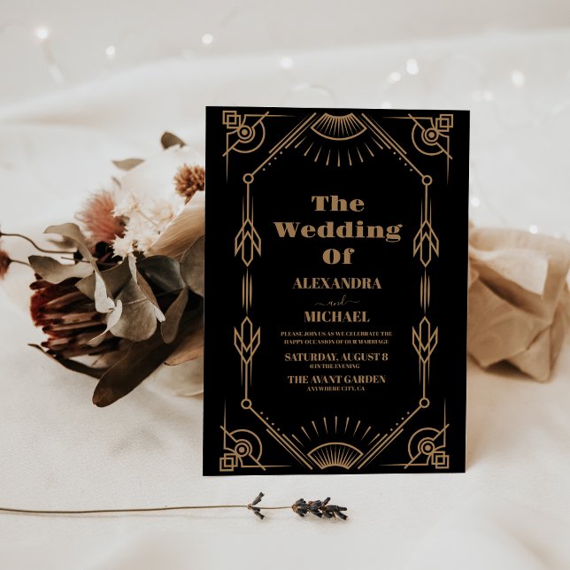 Vintage Black and Gold Art Deco Wedding Invitation (Creator Uploaded)