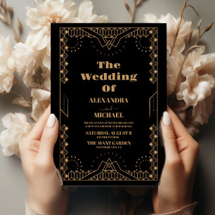 Vintage Black and Gold Art Deco Wedding Invitation