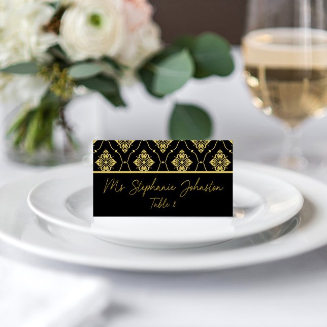 Vintage Black and Gold Art Deco Wedding Place Card (Creator Uploaded)