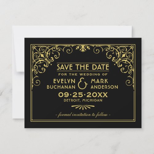 Vintage Black and Gold Art Deco Wedding Save The Date