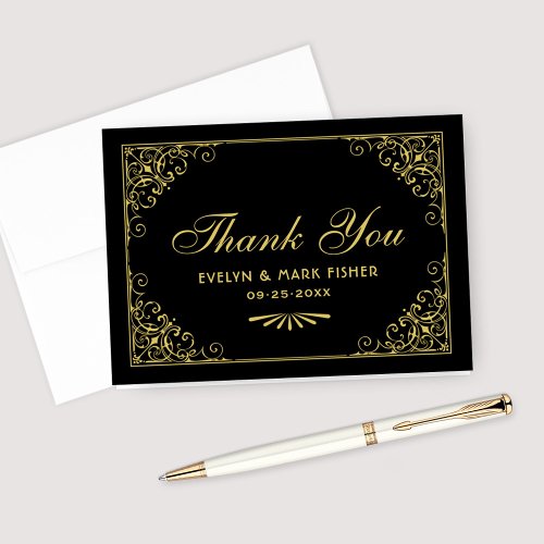 Vintage Black and Gold Art Deco Wedding Thank You Card