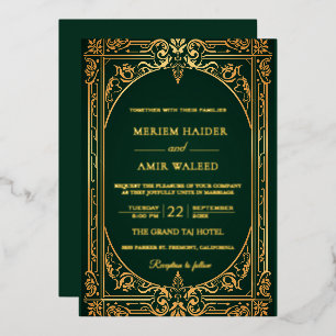 Vintage Black and Gold Art Deco weeding Foil Invitation