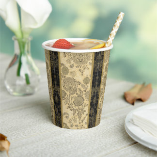 Vintage Black and Gold Damask Wedding Paper Cups